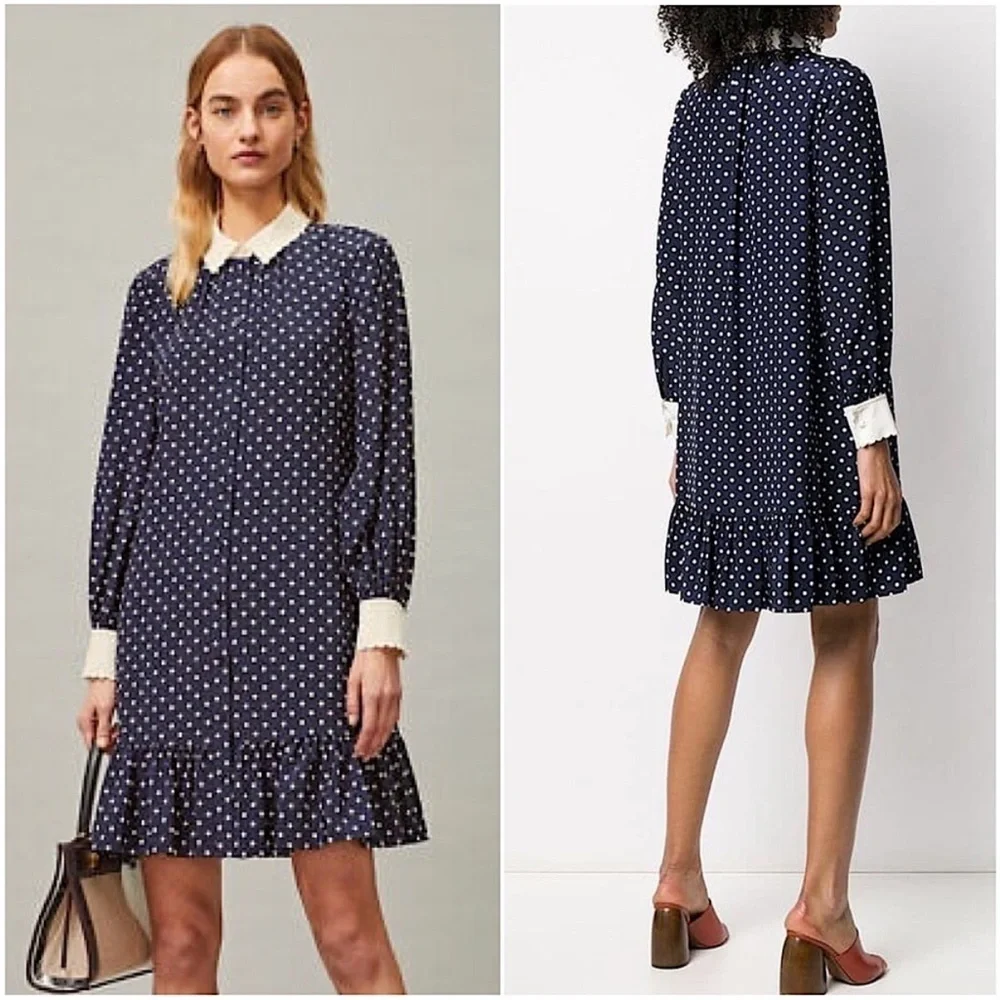 Tory Burch Dress Cora Polka Dot Shirt Dress Silk